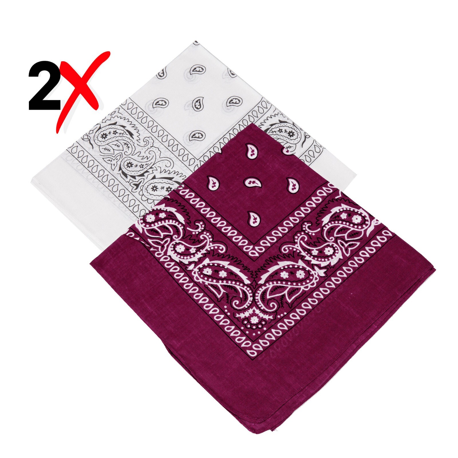 2 Pack Bandana 100% Cotton Paisley Print Double-Sided Scarf Head Neck Face Mask