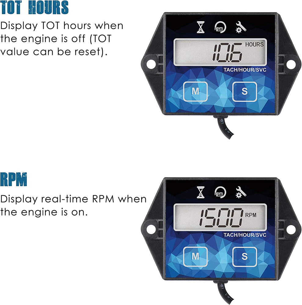 Small Engine Hour Meter, Digital Tachometer, Maintenance Reminder