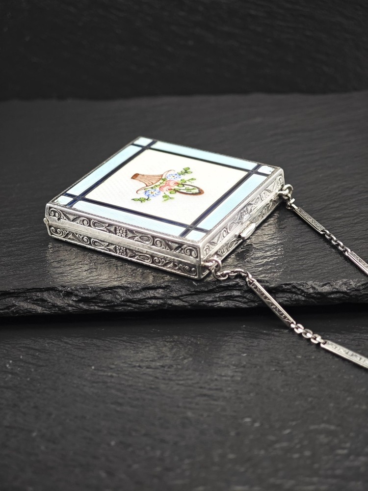 Antique Enamel Vanity Sterling Silver Compact