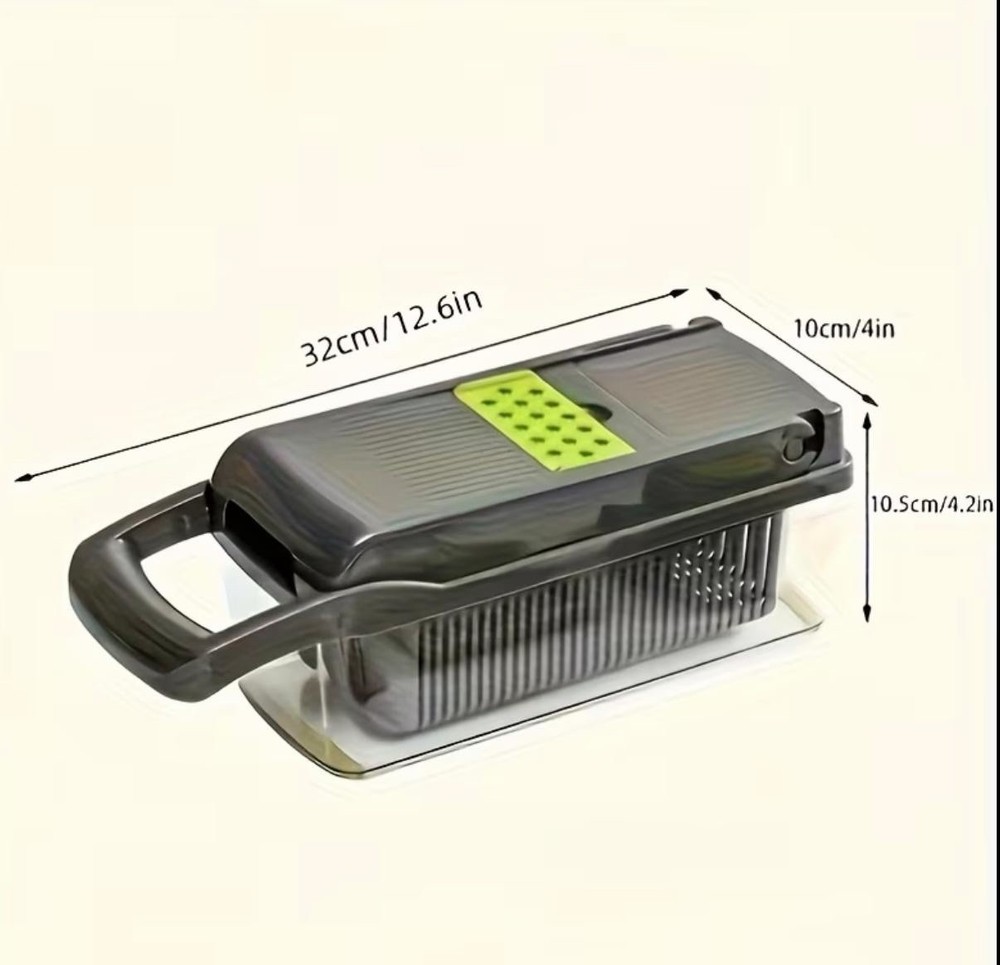 Multi-Function Push Food Chopper with Blades, Container, Green/Gray