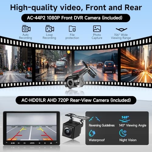 9" Android Double-DIN Car Stereo with 1080P Dashcam & Backup Camera, Wireless
