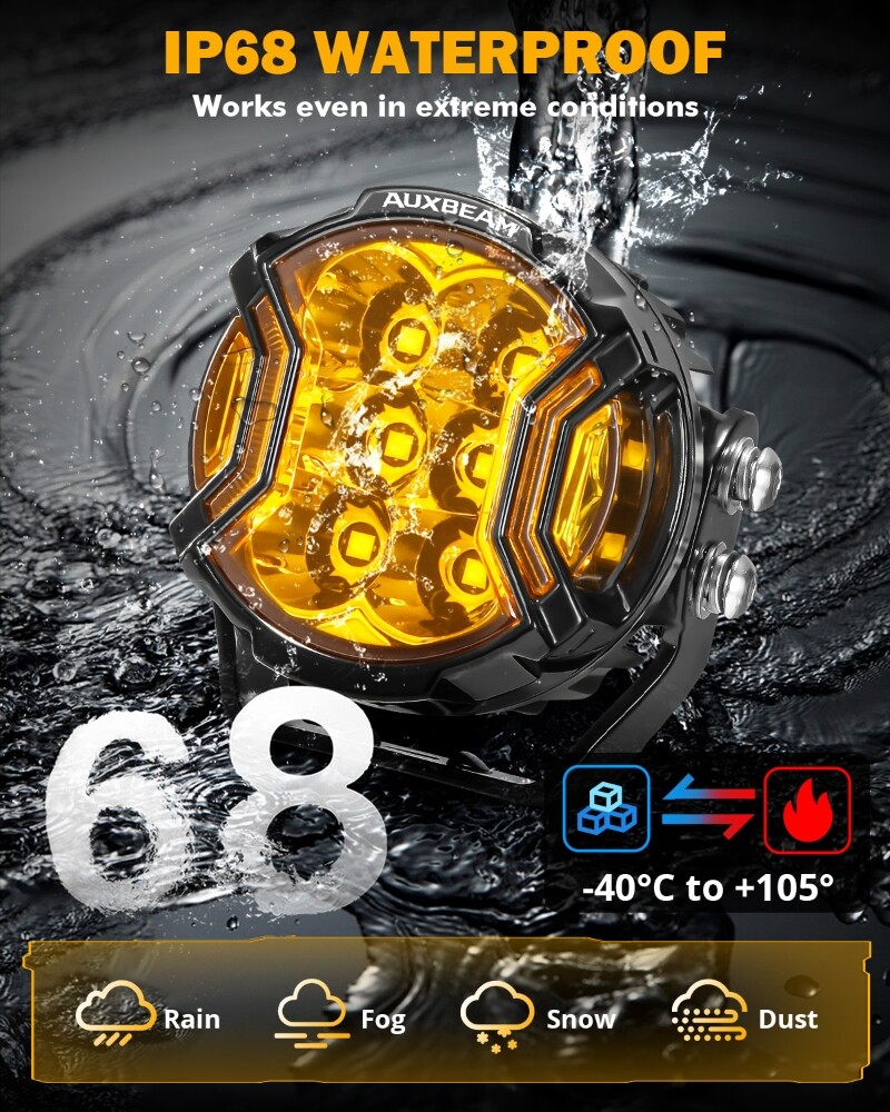 AUXBEAM 3"inch 108W Side Shooter LED Work Driving Light Spot Fog Pods Amber DRL