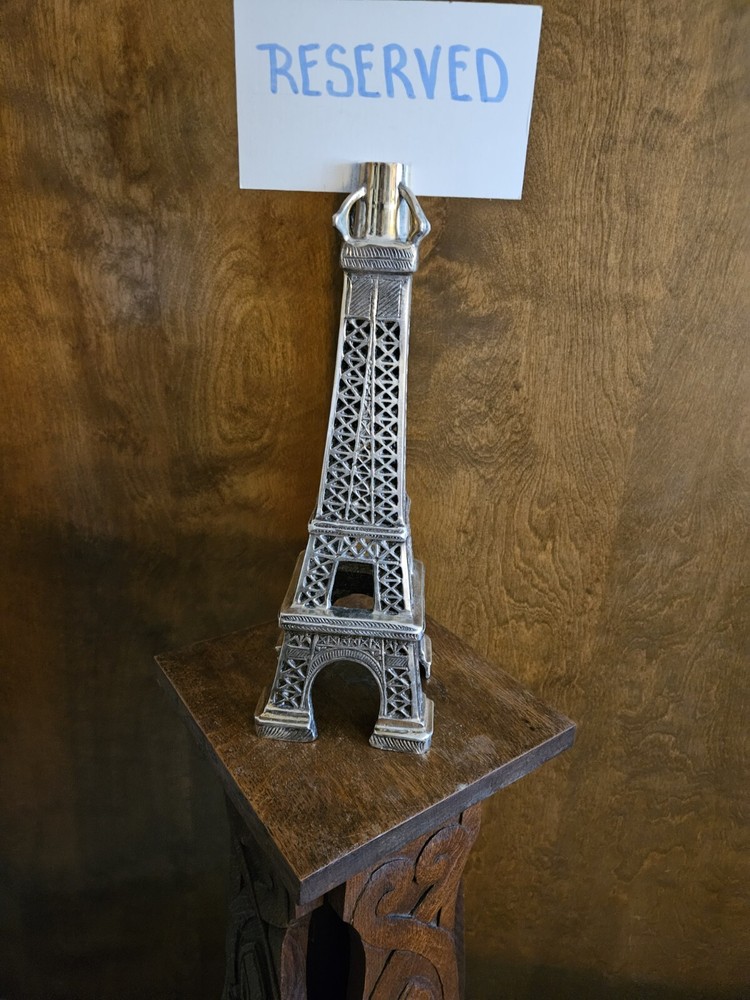 Metal Eiffel Tower "Reserved" Table Seating Tower. Silver Tone 14" High.
