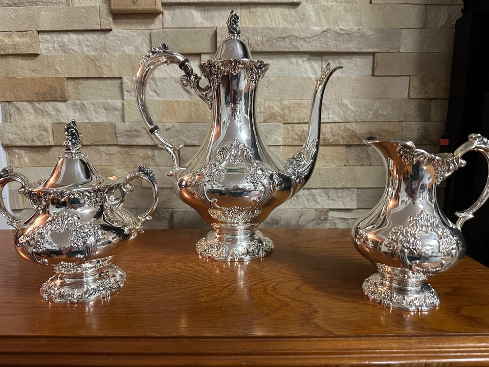 Reed & Barton King Francis 3 Pc Set Coffee Pot 1650 Sugar Bowl 1652 Creamer 1653
