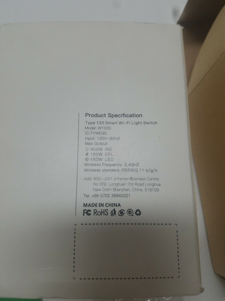 lopoo dimmer light switch 120 smart wifi light switch, Model# WT03S