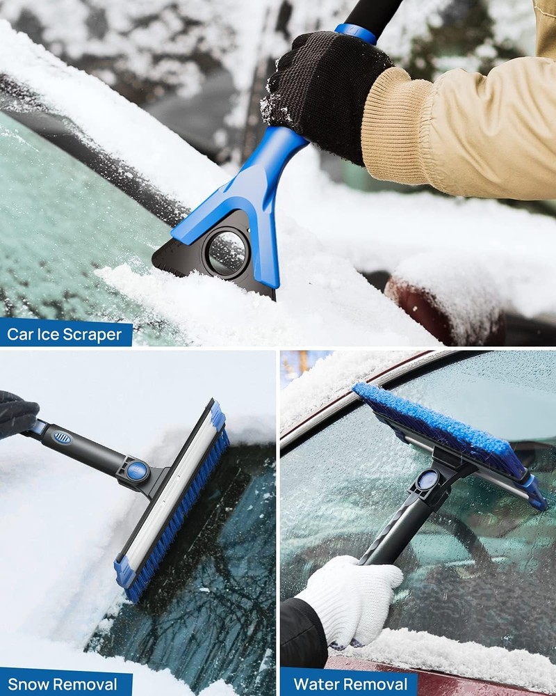 47.7” Extendable Snow Brush & Ice Scraper for Car Windshield, Blue