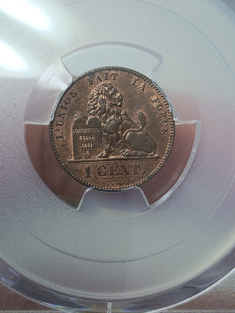 Belgium 1861 Centime PCGS MS63RB