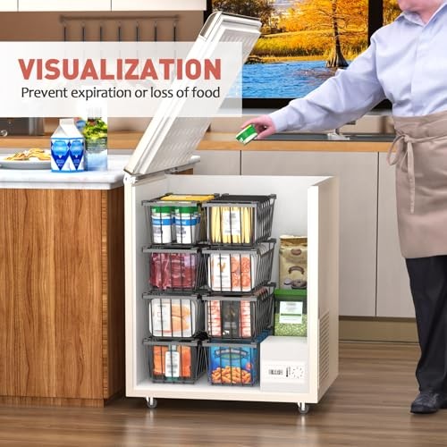 Freezer Organizer Bins with Foldable Handle Pack Stackable Freezer 8 Black