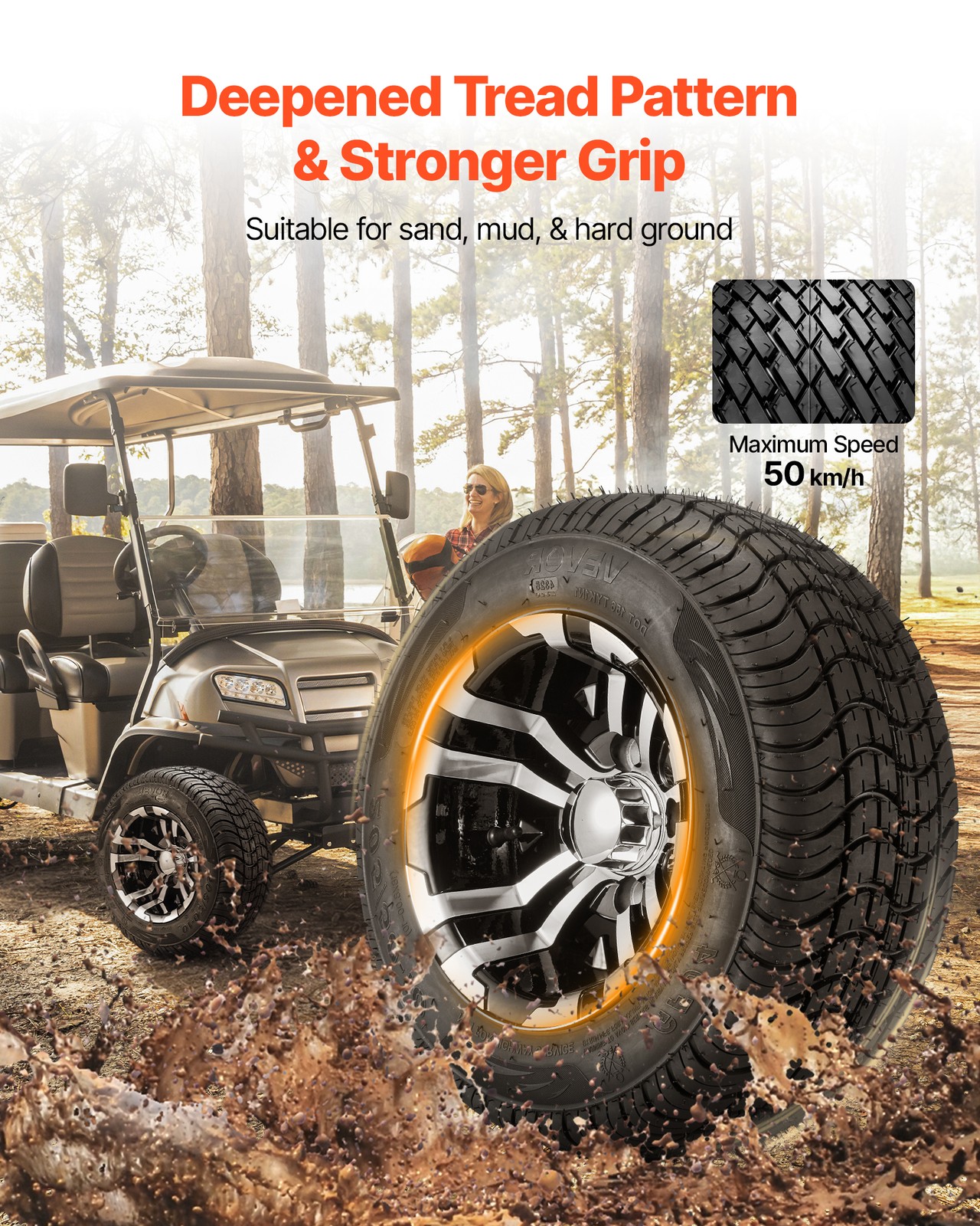 VEVOR Golf Cart Wheels & Tires Set of 4 10" 205/50-10 Fit Yamaha EZGO Club Car