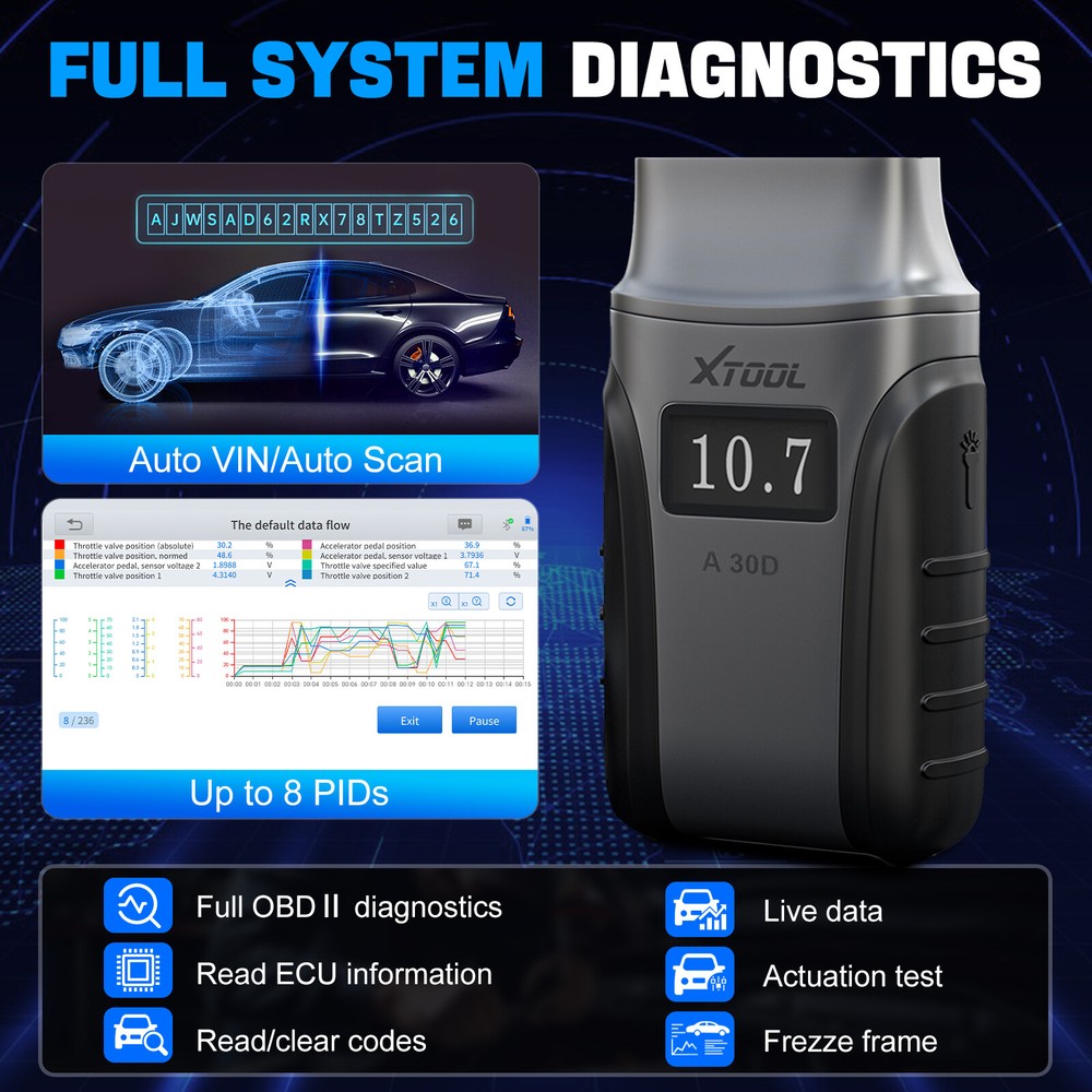 XTOOL A30D Full BiDirectional Scan Tool Car OBD2 Scanner Auto Diagnostic Reader