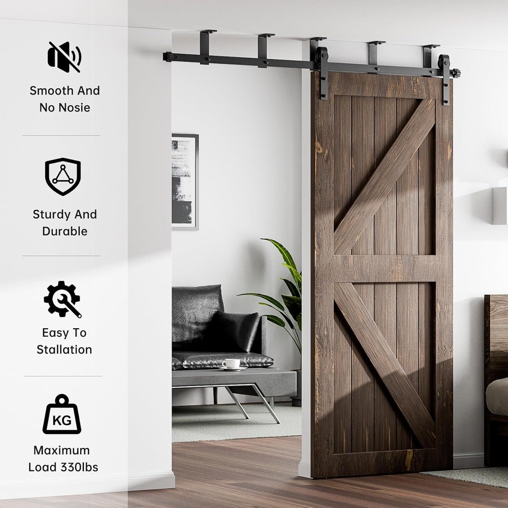 6FTCeiling Mount Bracket Sliding Barn Door Hardware Kit Black Sturdy and Surable