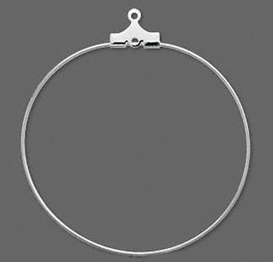 Beading Hoops, 100 Silver Plated Brass 40mm Round Earring Hoops with Loop
