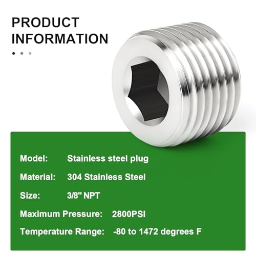 20PCS 304 Stainless Steel Socket Pipe Plug 3/8" MNPT-20Pcs Internal Hex Thread