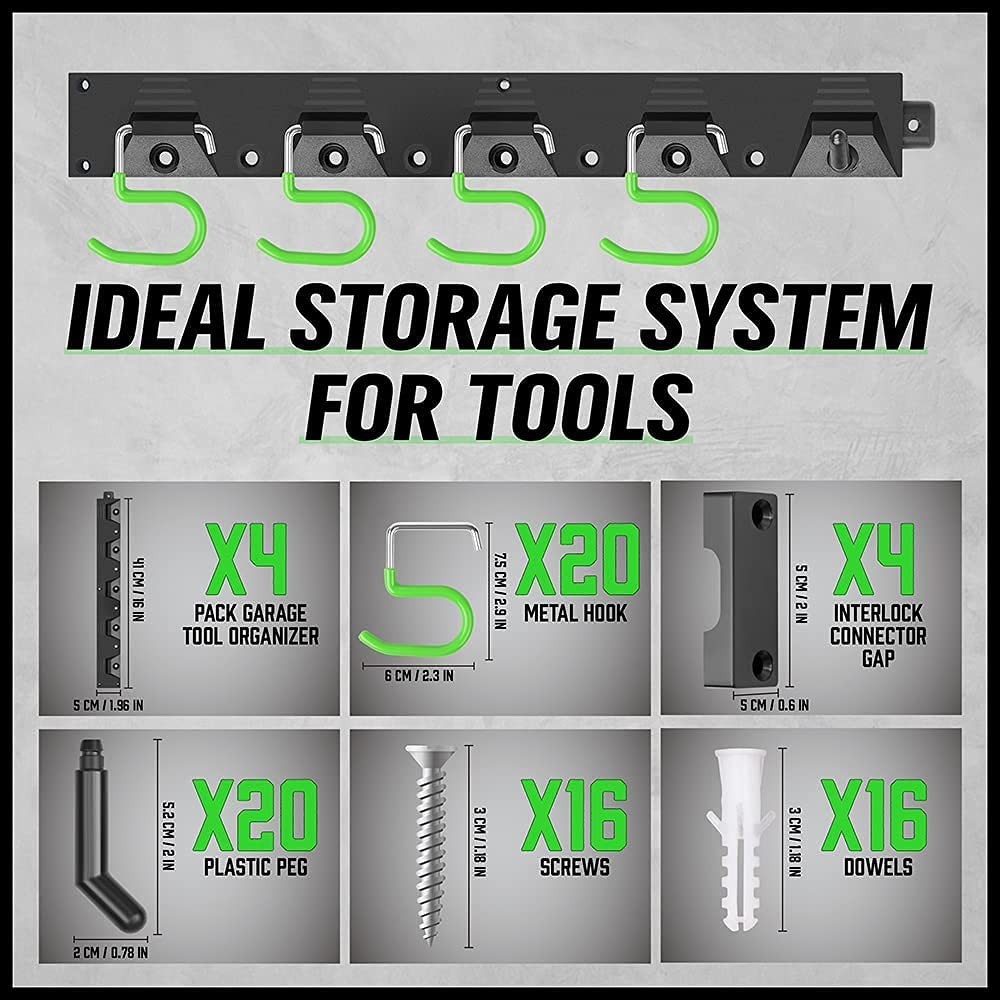 SWANLAKE Plastic 64 Inch Adjustable Storage System, Wall Mounted Hooks Tool O...