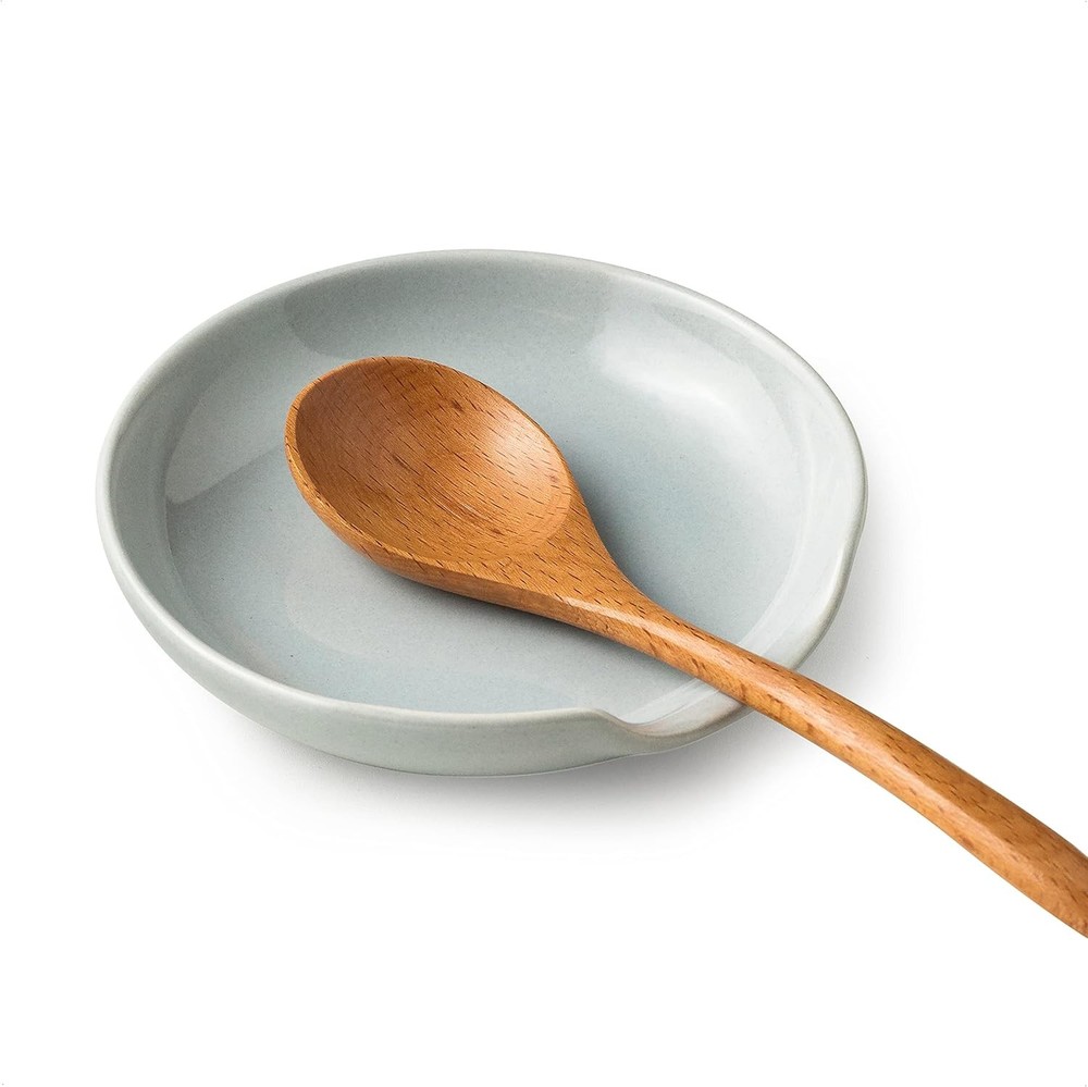 Ceramic Spoon Rest for Kitchen Counter, Holder Light Gray