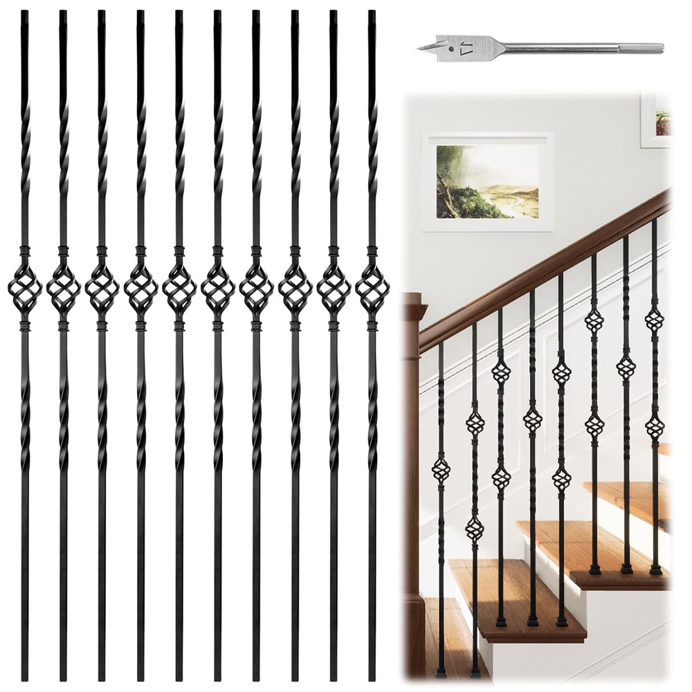 Deck Railing Bracket Kit with 10-Pack 44'' Single Basket Stair Balusters