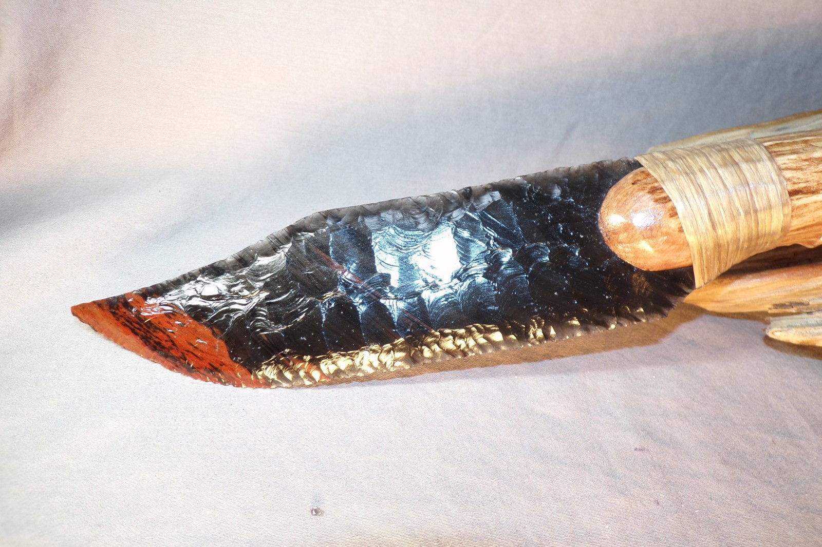 Triple Flow Obsidian Bowie Knife Flint Knapping Black Powder Deer Antler Handle