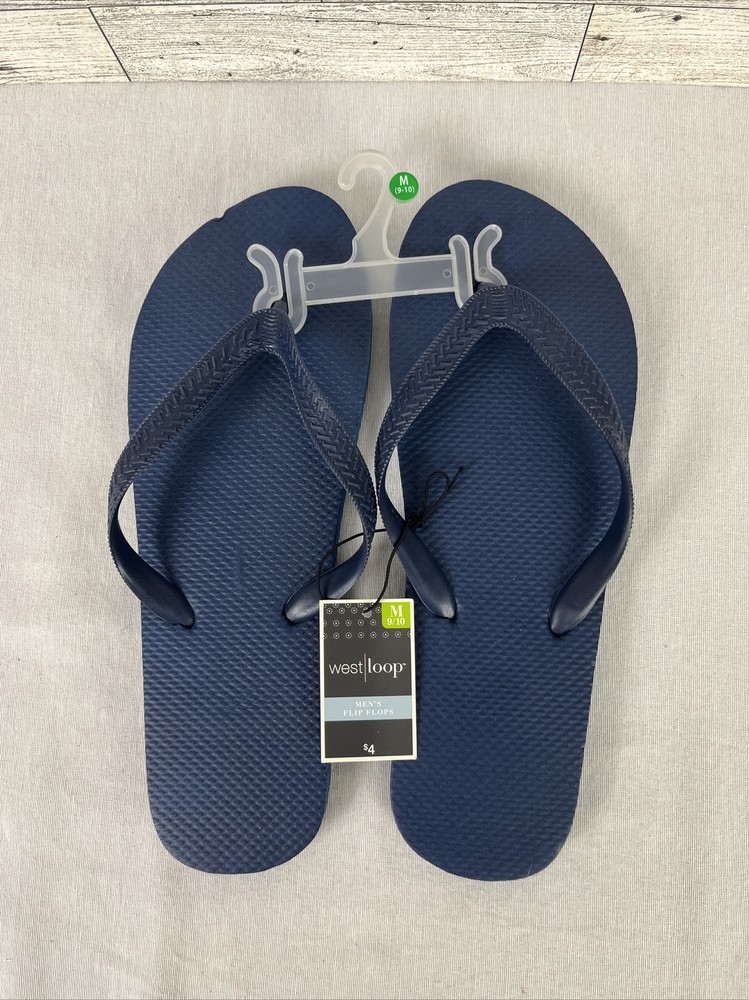 NEW West Loop Men’s Solid Navy Blue Flip Flops Size Medium 9/10