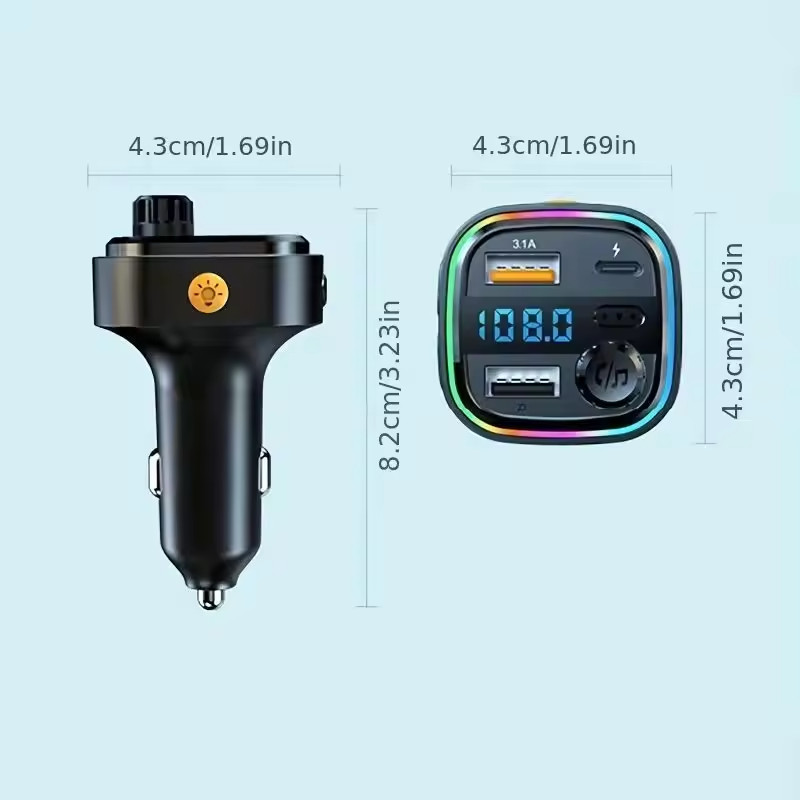 Bluetooth 5.0 Car Wireless FM Transmitter Adapter USB PD Charger AUX Hands-Free