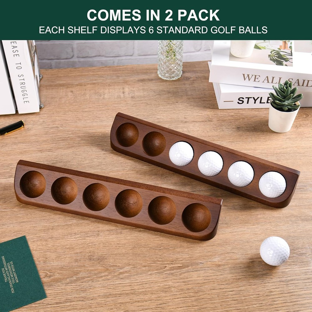 2-Pack Golf Ball Display Case Wall Mount - 12 Standard Brown
