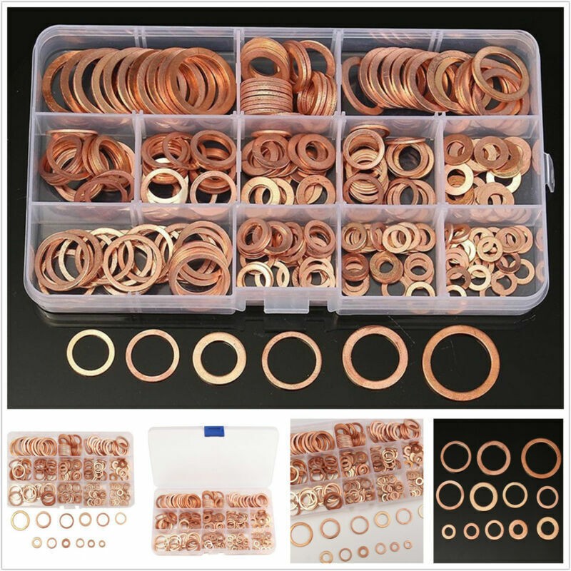 280pcs Assorted Solid Copper Crush Washers Seal Flat Ring Hydraulic Fittings Set