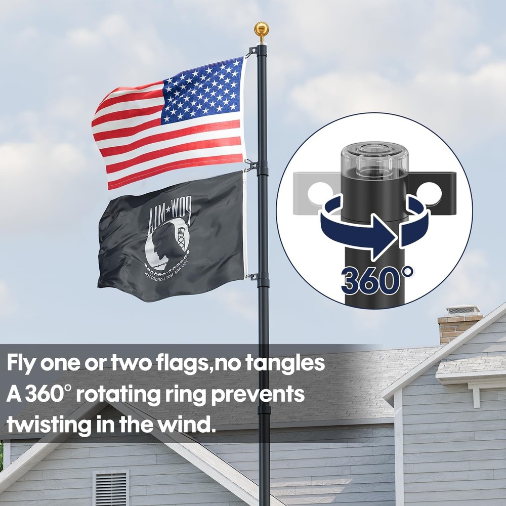 20FT Telescoping Flag Pole for Outside House, Extra Thick Telescopic Flagpole...