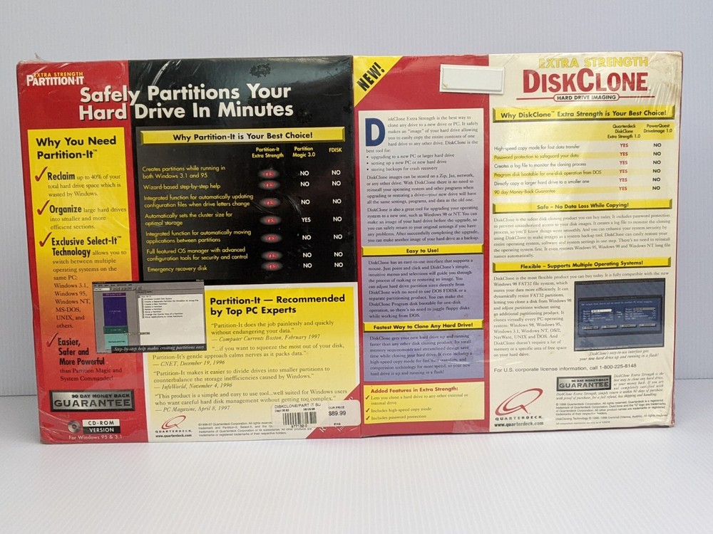Extra Strength DiskClone & Partition It Quarterdeck: Software / VTG 1998 Windows