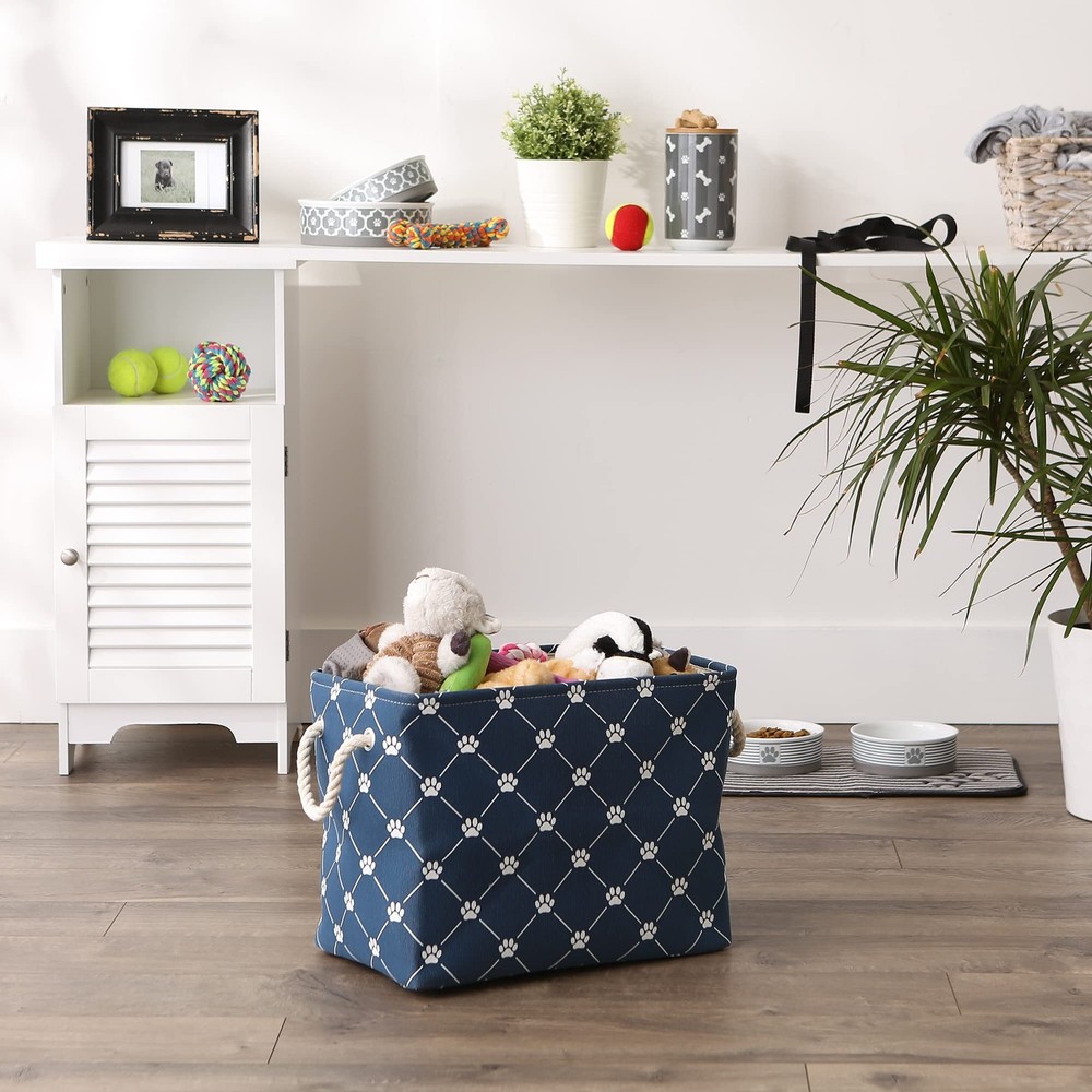 Navy Medium Rectangle Pet Storage Basket 16X10x12 Collapsible Bin