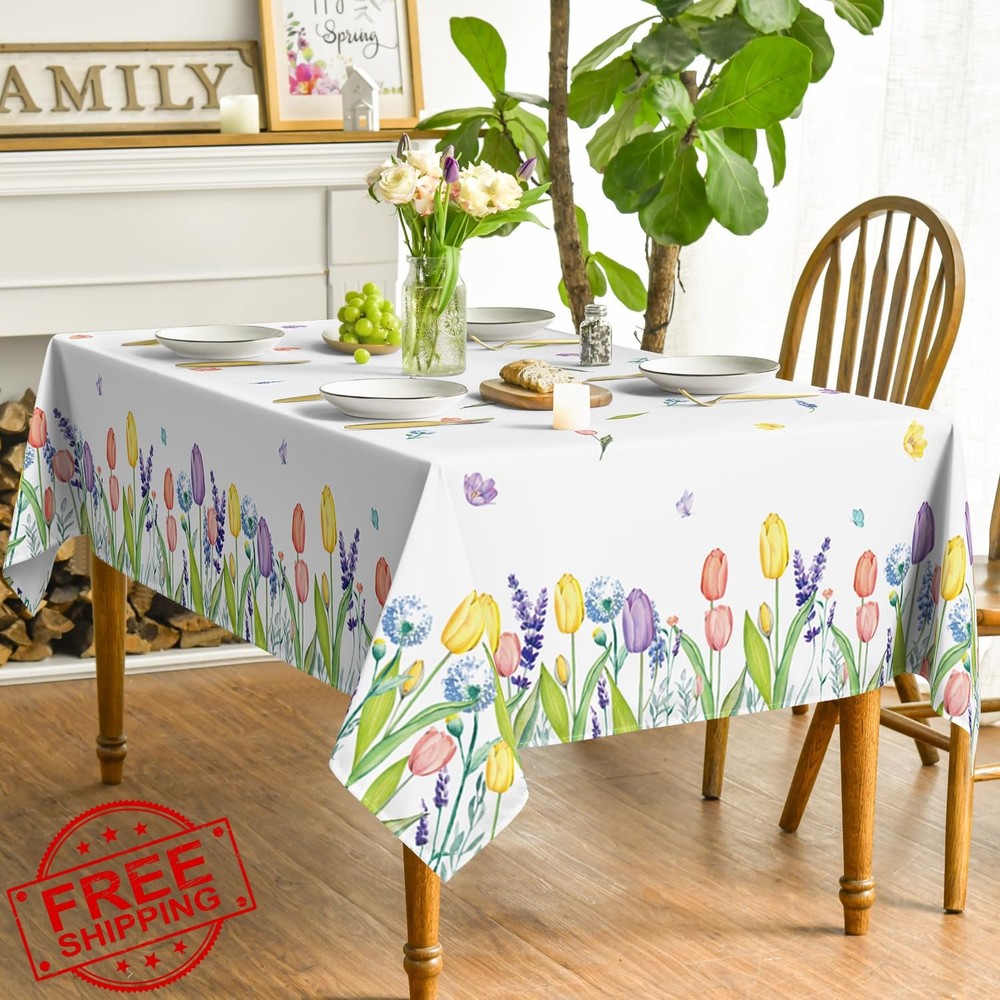 Horaldaily Spring Easter Floral Tablecloth 52x70 Inch