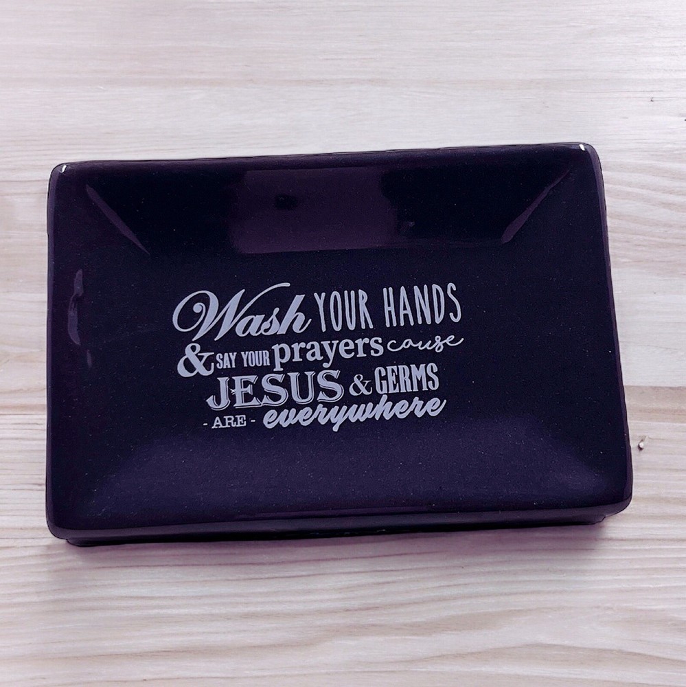 Soap Dish Bathroom Kitchen Decor Jesus & Germs Are Everywhere Black Ceramic