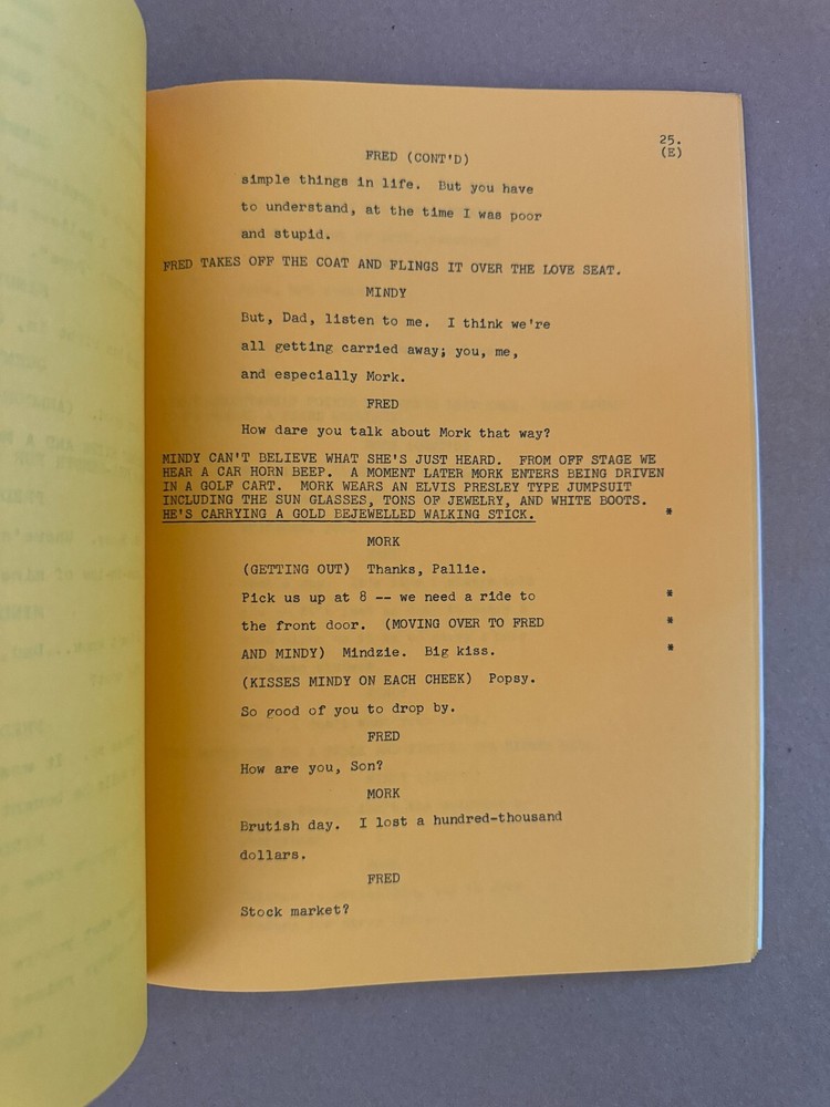 MORK AND MINDY Original Tv Show Shooting Script "Midas Mork"