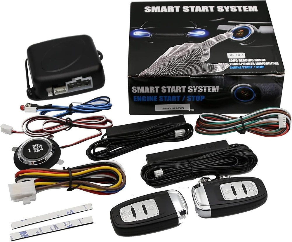 Keyless Entry Car Alarm PKE Engine Start Push Button Safe Lock 2 Smart Keys