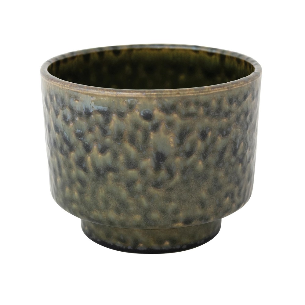Stoneware Footed Planter in Reactive Glaze, Green