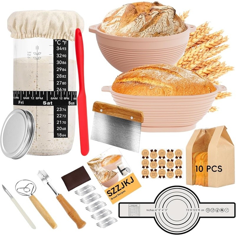Complete Sourdough Starter Kit W/ Proofing Baskets Bread Tools & Recipe Guide US