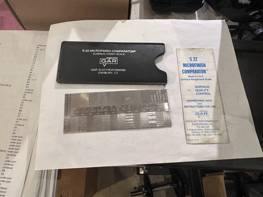 GAR S-22 Microfinish Comparator Plate, Case, Instructions