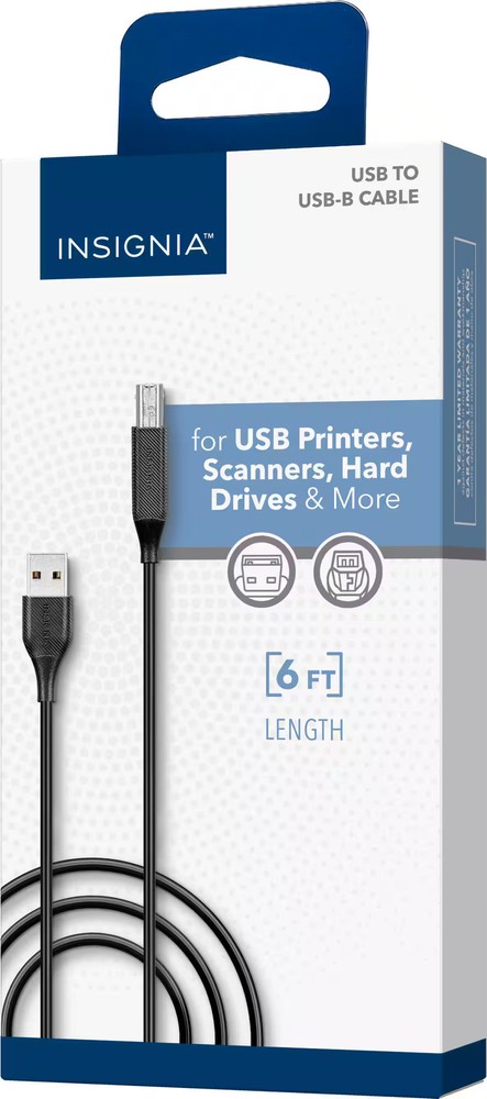 Insignia- 6' USB to USB-B Printer Cable - Black