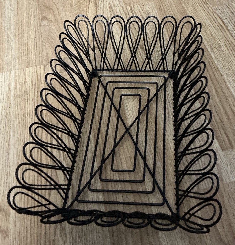 Rectangular Decorative Black Metal Footed Basket Medium Size New