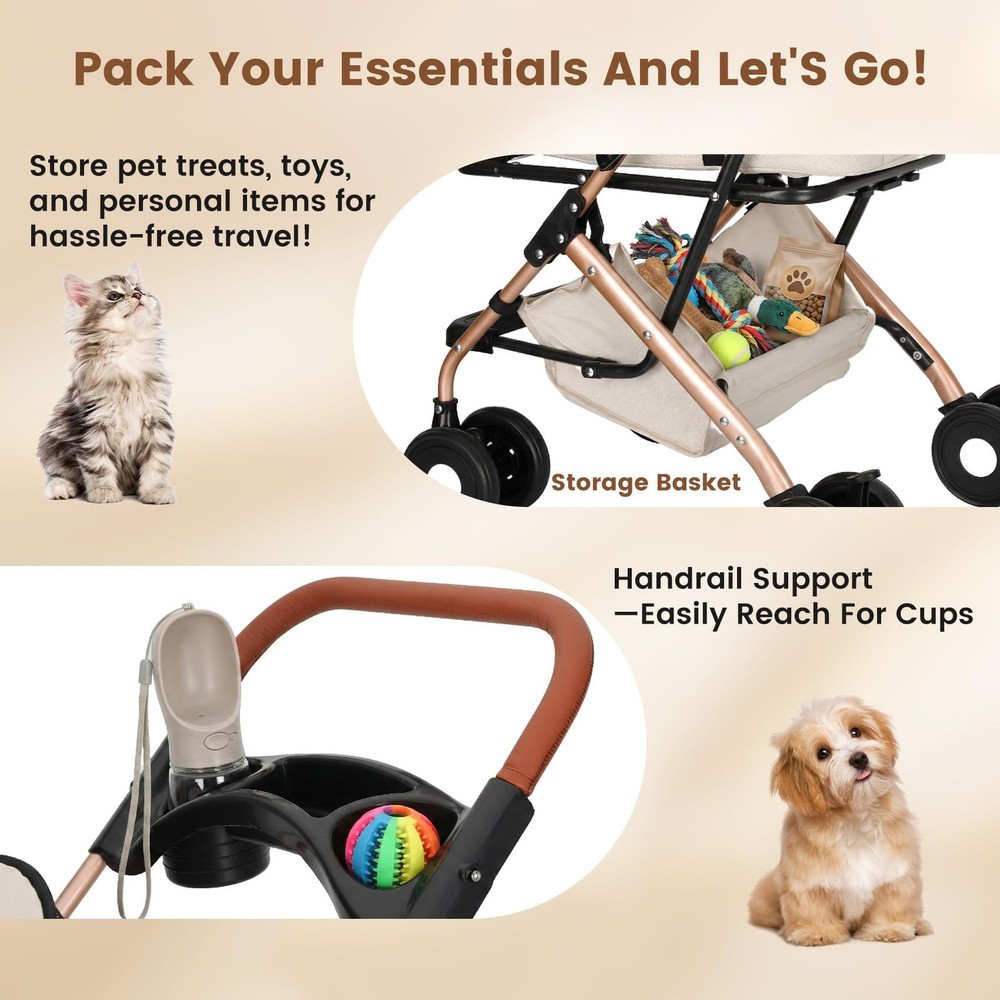 Dog Stroller for Small & Medium Dogs & Cats, Foldable Pet Stroller Wagon Carr...