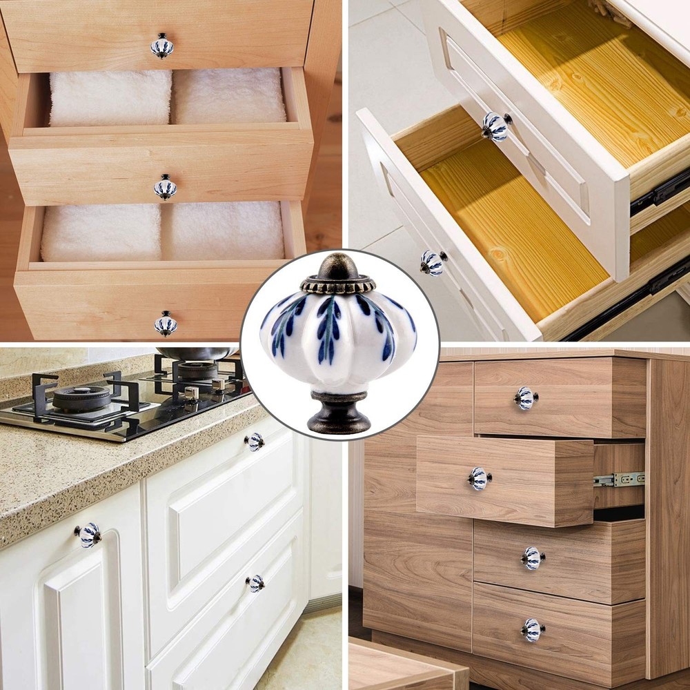 10Pcs Pumpkin Ceramic Drawer Knobs, Dresser Knobs Vintage Door Pull Handles R...