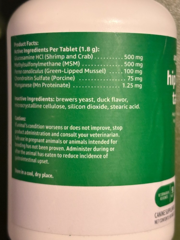 Amazon Basics Dog Hip & Joint Chewable Tablets 120ct Glucosamine & MSM Duck