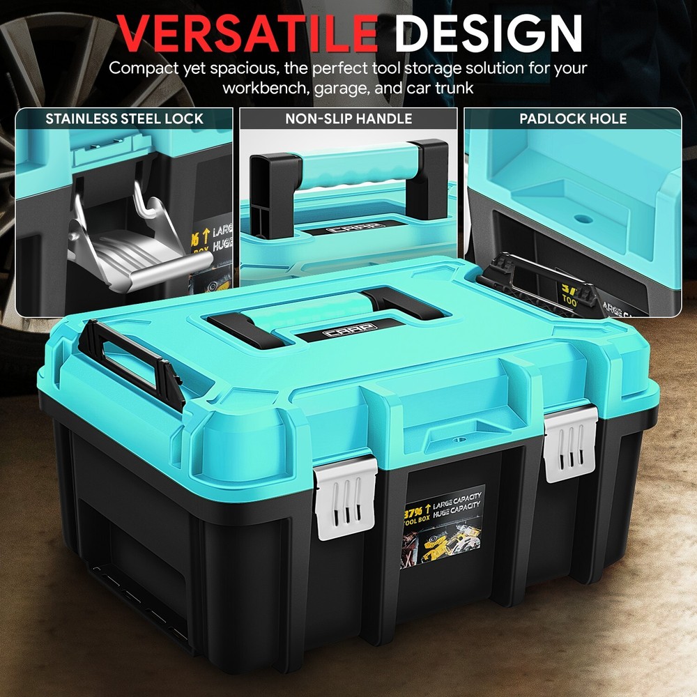 2X Lockable Organizer Storage Portable Tool Box with Removable Tray Sky Blue