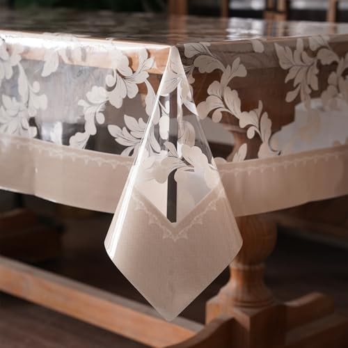 Vinyl Table Cloth Rectangle Clear Table 70" x 52" (Rectangular) Scroll Grass