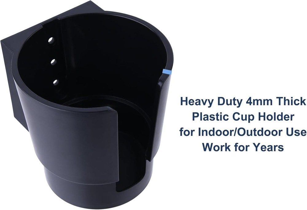 Universal Large Cup Holder Wall Mount, Heavy Duty Plastic Drink Black