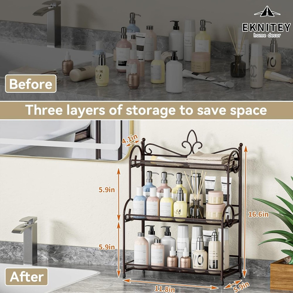 Bathroom storage rack countertop - Makeup table storage rack Brown