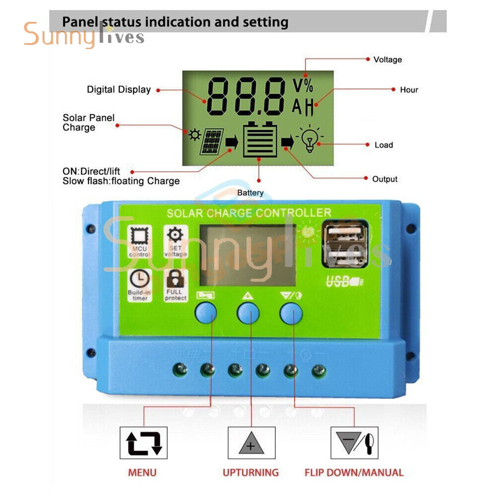 10A 20A 30A LCD display Photovoltaic Solar Charging Universal Controller