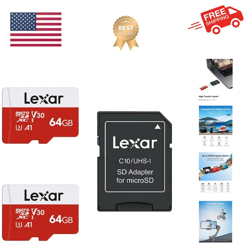 64GB Micro SD Card 2 Pack, microSDXC UHS-I Flash Memory Card with Adapter - U...