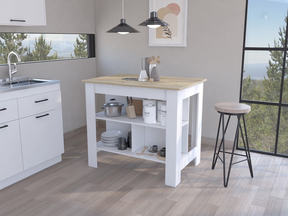 Antibacterial Surface Kitchen Island, Three Concealed Shelves