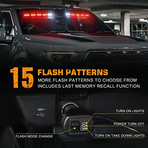 34 inch Visor Emergency Light Bar Interior Windshield Strobe Lights 40 LED Red