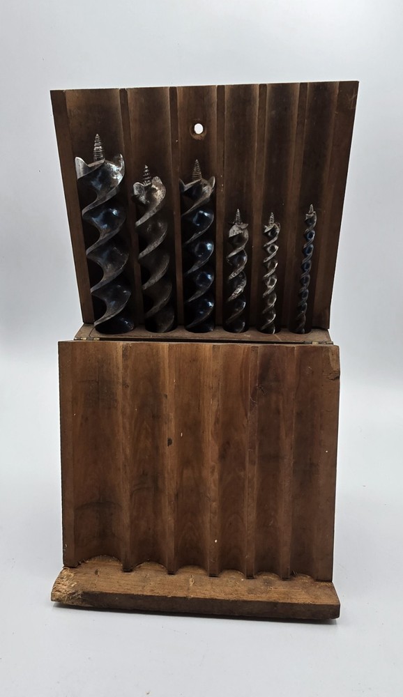 Set Lakeside Brace Spur Pattern Auger Drill Bits Wood Boring Tool with Box