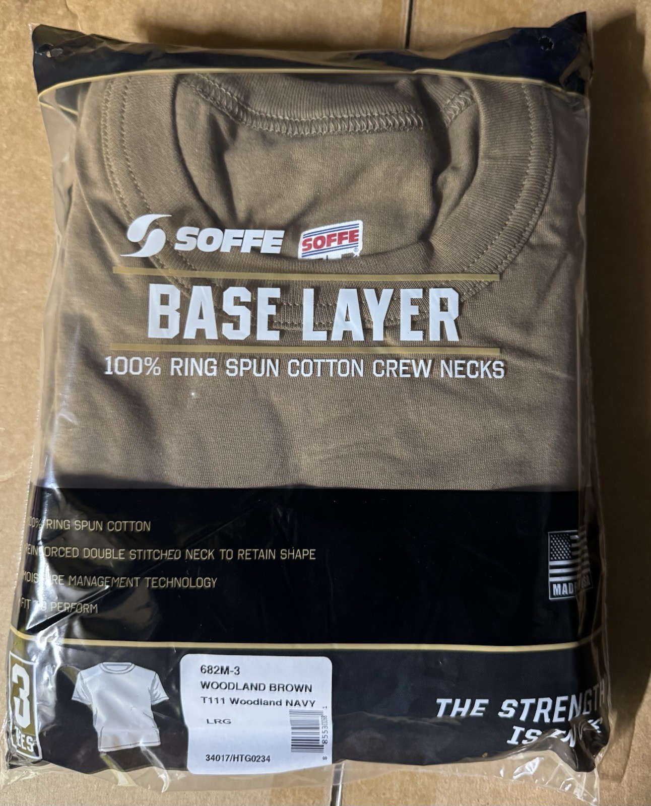 Soffe Military Tan Short Sleeve T-Shirt 100% Cotton 3-Pack (Large) - Made in USA